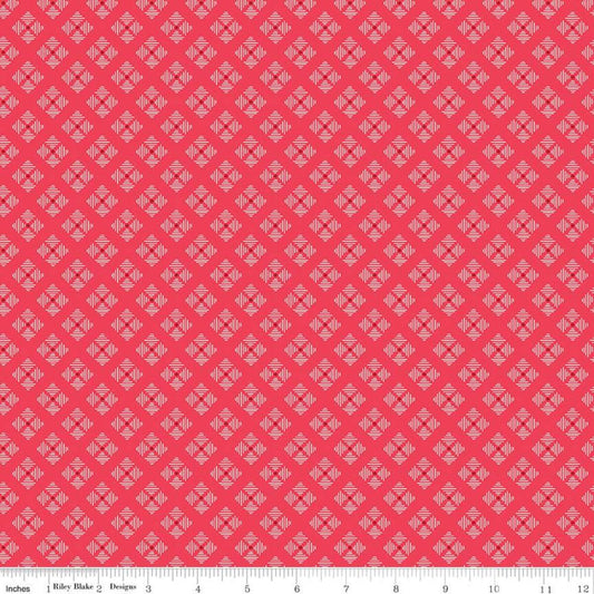 SALE Bee Basics Stitched Flower C6409 Cayenne - Riley Blake Designs - Geometric Flowers - Lori Holt - Quilting Cotton Fabric