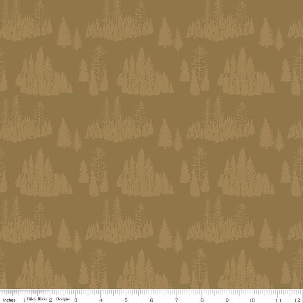 SALE Big Game Trees C12971 Curry - Riley Blake Designs - Pines Pine Tree - Quilting Cotton Fabric