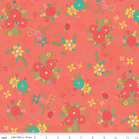 Gingham Cottage Main C13010 Coral - Riley Blake Designs - Floral Flowers - Quilting Cotton Fabric