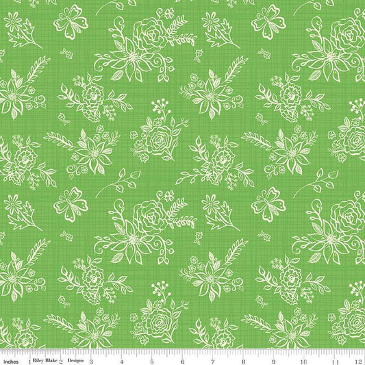 Gingham Cottage Tonal C13011 Green - Riley Blake Designs - Floral Flowers Tone-on-Tone Background - Quilting Cotton Fabric