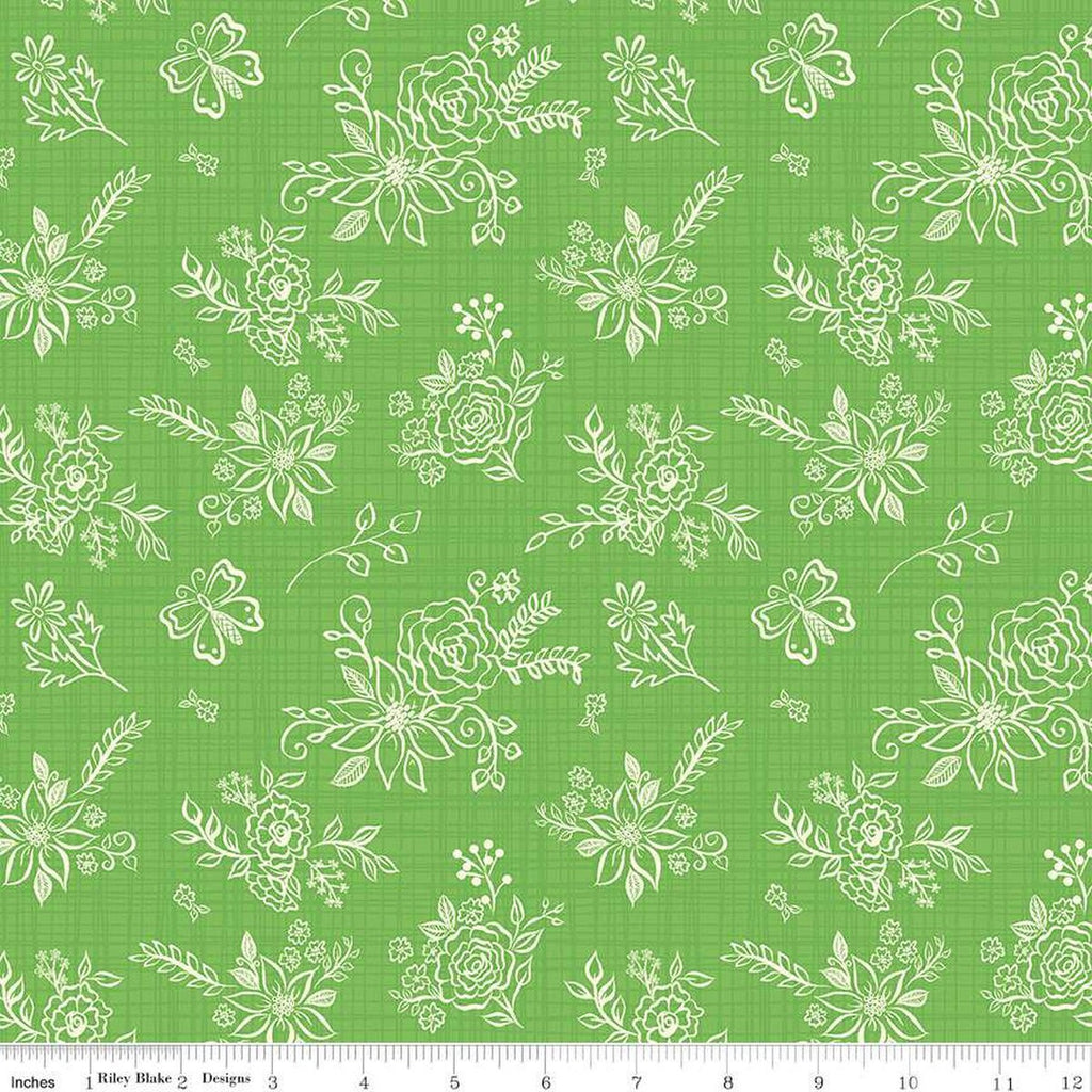 Gingham Cottage Tonal C13011 Green - Riley Blake Designs - Floral Flowers Tone-on-Tone Background - Quilting Cotton Fabric