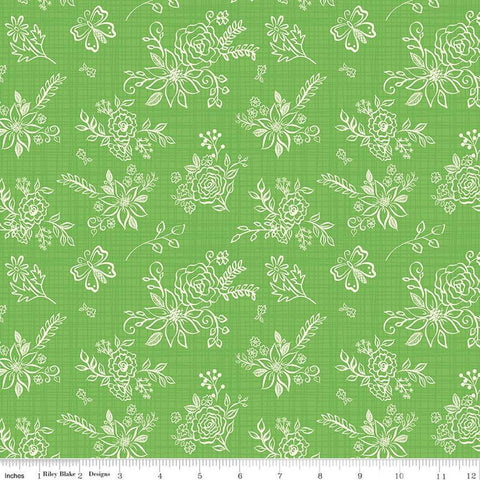 SALE Gingham Cottage Tonal C13011 Green - Riley Blake Designs - Floral Flowers Tone-on-Tone Background - Quilting Cotton Fabric