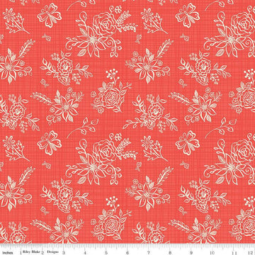 SALE Gingham Cottage Tonal C13011 Red - Riley Blake Designs - Floral Flowers Tone-on-Tone Background - Quilting Cotton Fabric