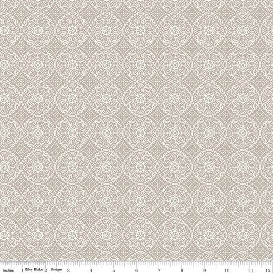 CLEARANCE Gingham Cottage Medallion C13012 Gray - Riley Blake Designs - Cream Floral Flowers Geometric - Quilting Cotton Fabric