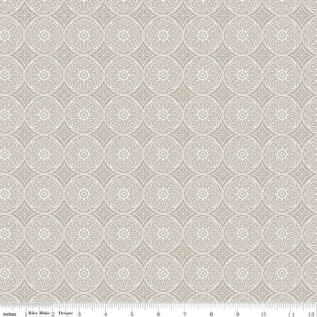 SALE Gingham Cottage Medallion C13012 Gray - Riley Blake Designs - Cream Floral Flowers Geometric - Quilting Cotton Fabric