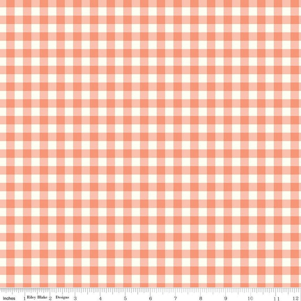 Gingham Cottage PRINTED Gingham C13014 Coral - Riley Blake Designs - Coral Cream Checks Check Checkered - Quilting Cotton Fabric