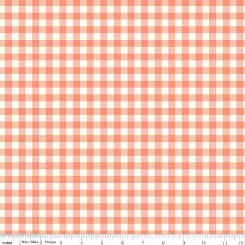 SALE Gingham Cottage PRINTED Gingham C13014 Coral - Riley Blake Designs - Coral Cream Checks Check Checkered - Quilting Cotton Fabric