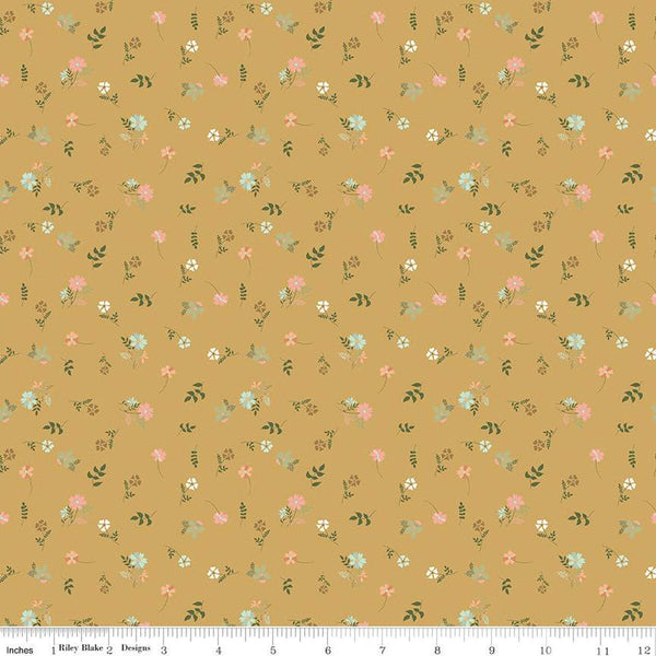 Wild and Free Flower Toss C12932 Gold - Riley Blake Designs - Floral Flowers - Quilting Cotton Fabric