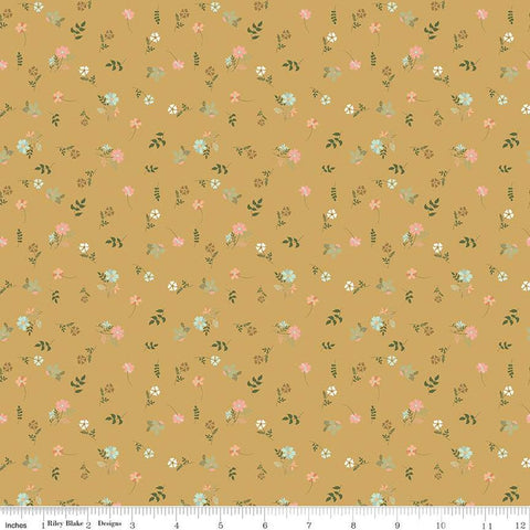 Wild and Free Flower Toss C12932 Gold - Riley Blake Designs - Floral Flowers - Quilting Cotton Fabric