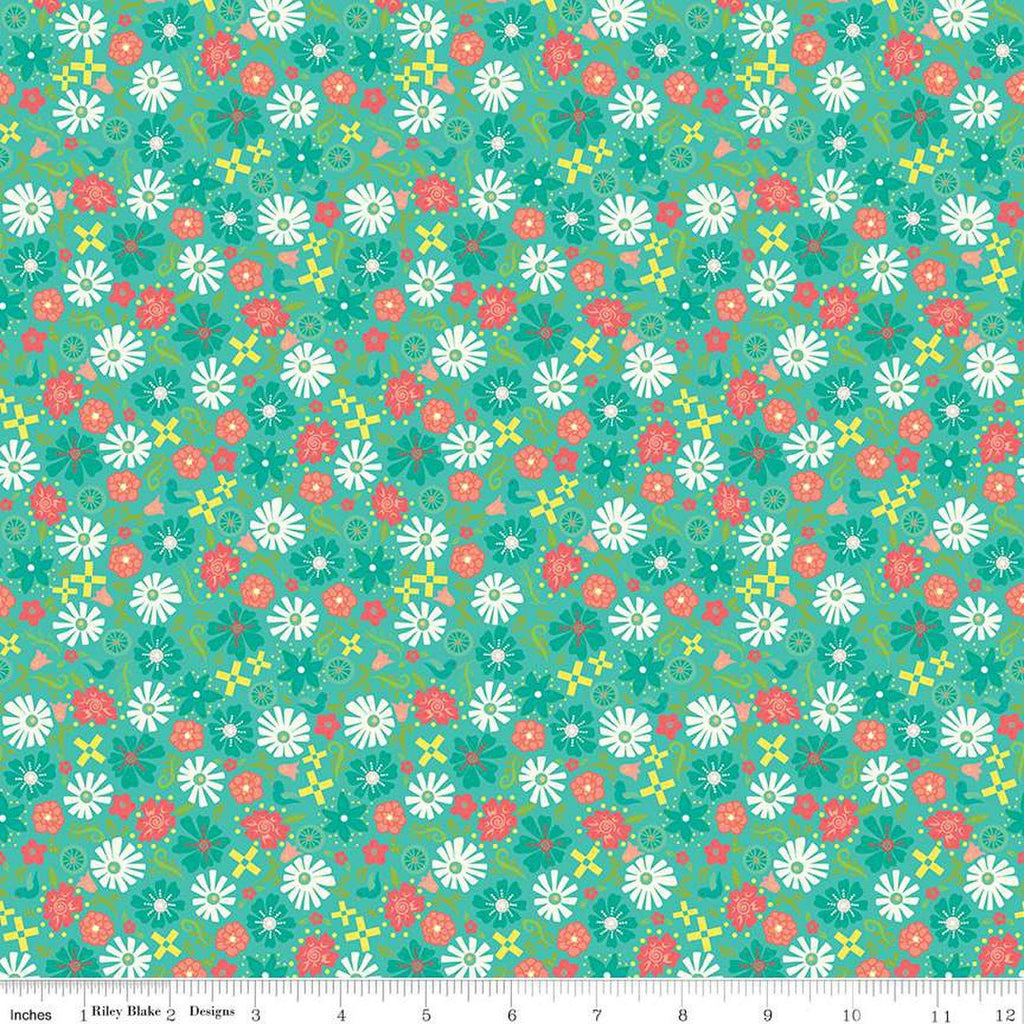 Gingham Cottage Flowers C13015 Sea Glass - Riley Blake Designs - Floral Flower - Quilting Cotton Fabric