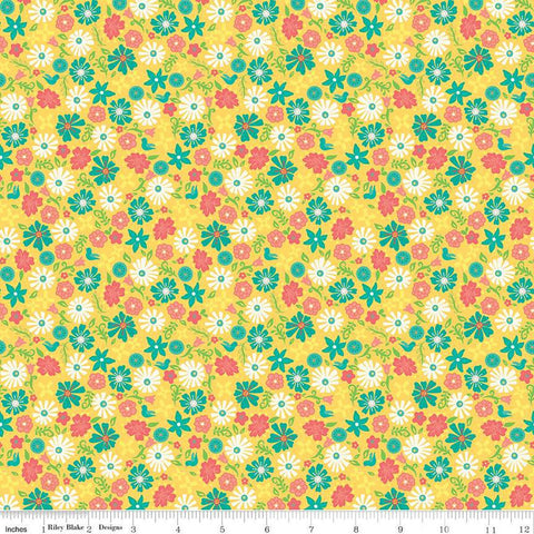 Gingham Cottage Flowers C13015 Yellow - Riley Blake Designs - Floral Flower - Quilting Cotton Fabric
