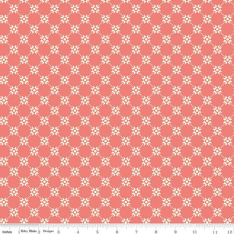 CLEARANCE Gingham Cottage Quilty C13016 Coral - Riley Blake - Geometric Cream Stars - Quilting Cotton Fabric