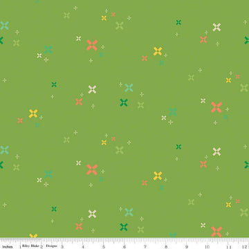 SALE Gingham Cottage Plus C13017 Green - Riley Blake Designs - Geometric Crosses - Quilting Cotton Fabric