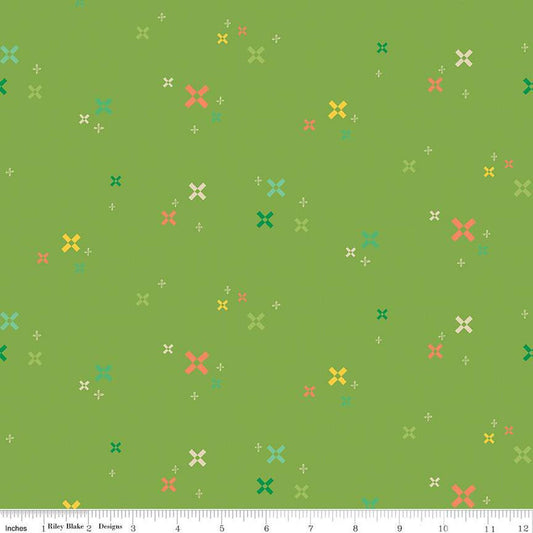 SALE Gingham Cottage Plus C13017 Green - Riley Blake Designs - Geometric Crosses - Quilting Cotton Fabric