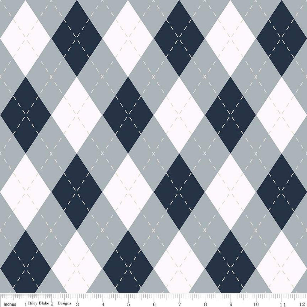 31" End of Bolt Piece - Golf Days Argyle C13003 Gray - Riley Blake Designs - Diagonal Plaid - Quilting Cotton Fabric