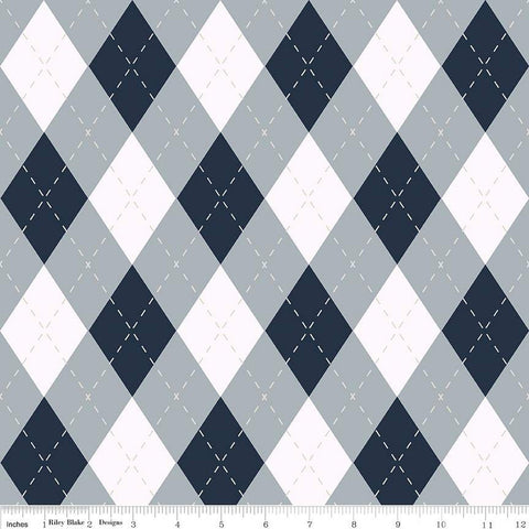 31" End of Bolt Piece - Golf Days Argyle C13003 Gray - Riley Blake Designs - Diagonal Plaid - Quilting Cotton Fabric