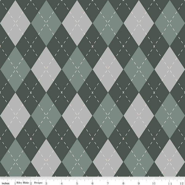 20" End of Bolt - Golf Days Argyle C13003 Green - Riley Blake Designs - Diagonal Plaid - Quilting Cotton Fabric