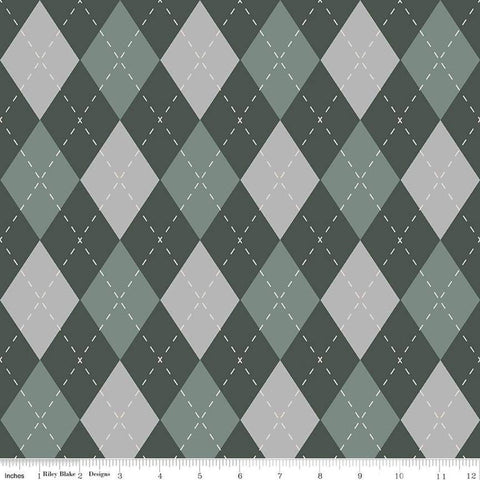 20" End of Bolt - Golf Days Argyle C13003 Green - Riley Blake Designs - Diagonal Plaid - Quilting Cotton Fabric