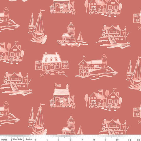 Portsmouth Seaside C12911 Red - Riley Blake Designs - Boats Lighthouses Beach Nautical Patriotic - Quilting Cotton Fabric