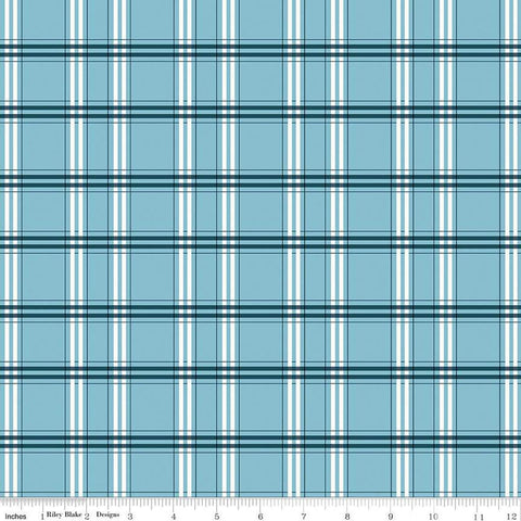 Fat Quarter end of bolt - Portsmouth Plaid C12912 Dream by Riley Blake Designs - Blue on Off-White Patriotic - Quilting Cotton Fabric