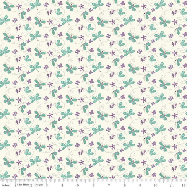 30" End of Bolt - CLEARANCE Hello Spring Butterflies C12961 Cream - Riley Blake Designs - Floral Flowers Butterfly - Quilting Cotton Fabric