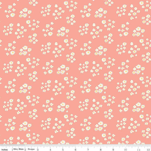 SALE Hello Spring Daisies C12962 Coral - Riley Blake Designs - Floral Flowers Cream Daisy - Quilting Cotton Fabric