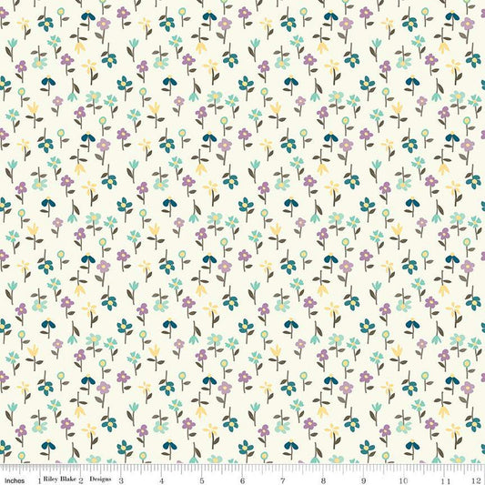 35" End of Bolt - SALE Hello Spring Floral C12965 Cream - Riley Blake Designs - Flowers - Quilting Cotton Fabric