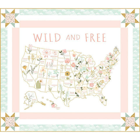 Wild and Free Panel Boxed Quilt Kit KT-12930 - Riley Blake Designs - Box Pattern Fabric - US Map State Flowers - Quilting Cotton Fabric