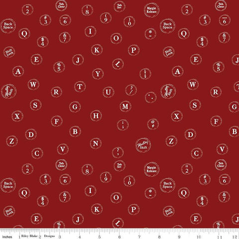 Fat Quarter End of Bolt - CLEARANCE Journal Basics Just My Type C13052 Red by Riley Blake - Vintage Typewriter - Quilting Cotton Fabric