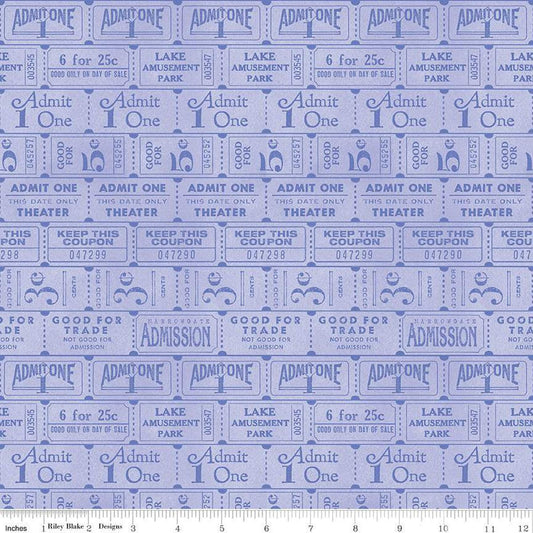 SUPER DEAL! Fat Quarter End of Bolt Journal Basics Ticket Row C13053 Periwinkle - Riley Blake - Rows of Tickets - Quilting Cotton Fabric