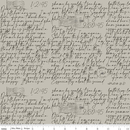 SALE Art Journal Dear Folks C13034 Gray - Riley Blake Designs - Postal Post Cards Text Letters - Quilting Cotton Fabric