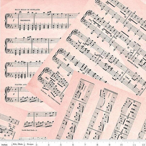 Art Journal Music C13040 Blush by Riley Blake Designs - Overlapping Sheet Music Pages - Quilting Cotton Fabric