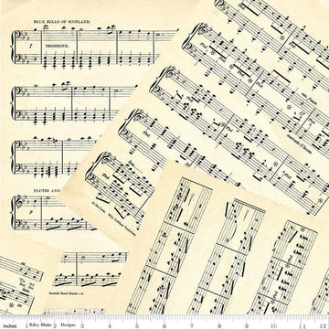 SALE Art Journal Music C13040 Parchment - Riley Blake Designs - Overlapping Sheet Music Pages - Quilting Cotton Fabric