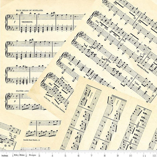 SALE Art Journal Music C13040 Parchment - Riley Blake Designs - Overlapping Sheet Music Pages - Quilting Cotton Fabric