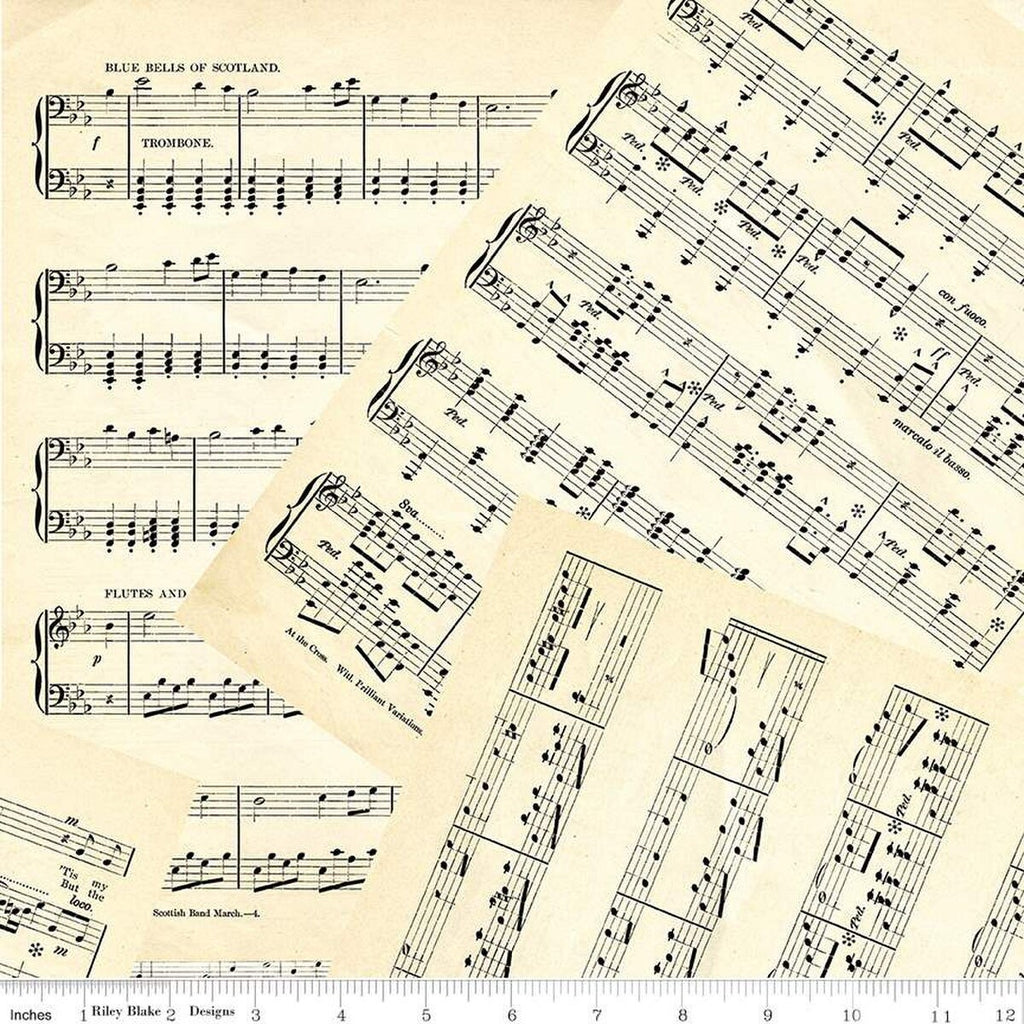 Art Journal Music C13040 Parchment by Riley Blake Designs - Overlapping Sheet Music Pages - Quilting Cotton Fabric
