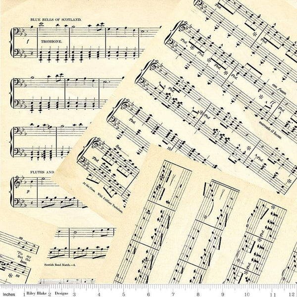 Art Journal Music C13040 Parchment by Riley Blake Designs - Overlapping Sheet Music Pages - Quilting Cotton Fabric