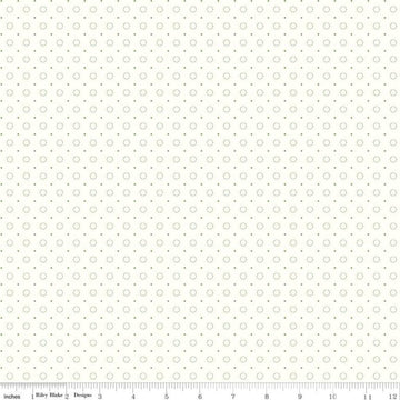SALE Bee Backgrounds Stitched Circle C9940 Green - Riley Blake Designs - Dashed-Line Circles Pin Dots Off White - Quilting Cotton Fabric