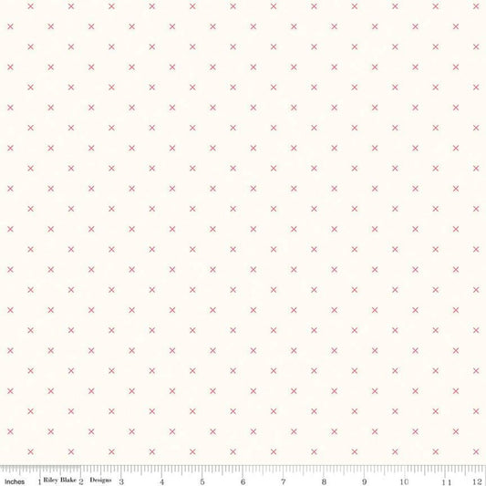 DEAL Bee Backgrounds Cross Stitch C6381 Cayenne - Riley Blake Designs - Xs Off White - Lori Holt - Quilting Cotton Fabric