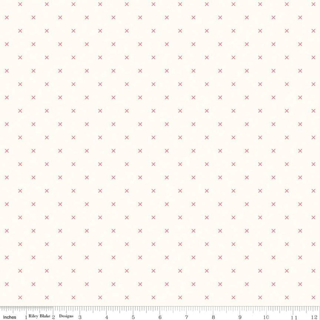 SALE Bee Backgrounds Cross Stitch C6381 Cayenne - Riley Blake Designs - Xs Off White - Lori Holt - Quilting Cotton Fabric