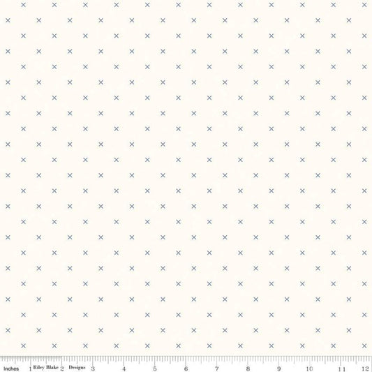 Bee Backgrounds Cross Stitch C6381 Blue - Riley Blake Designs - Xs Off White - Lori Holt - Quilting Cotton Fabric