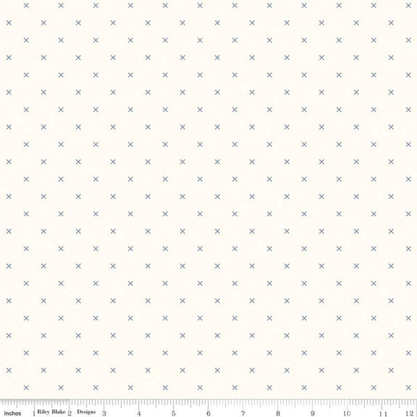 SALE Bee Backgrounds Cross Stitch C6381 Blue - Riley Blake Designs - Xs Off White - Lori Holt - Quilting Cotton Fabric