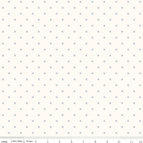 SALE Bee Backgrounds Cross Stitch C6381 Blue - Riley Blake Designs - Xs Off White - Lori Holt - Quilting Cotton Fabric