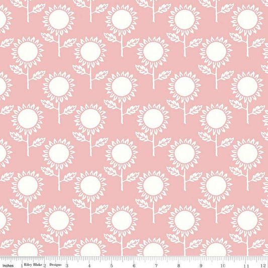 SALE Art Journal Sunflower C13041 Pink - Riley Blake Designs - Floral Sunflowers Flower Flowers - Quilting Cotton Fabric