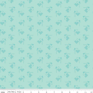 Bee Basics Heart C6401 Songbird - Riley Blake Designs - Cross-Stitched Hearts - Lori Holt - Quilting Cotton Fabric