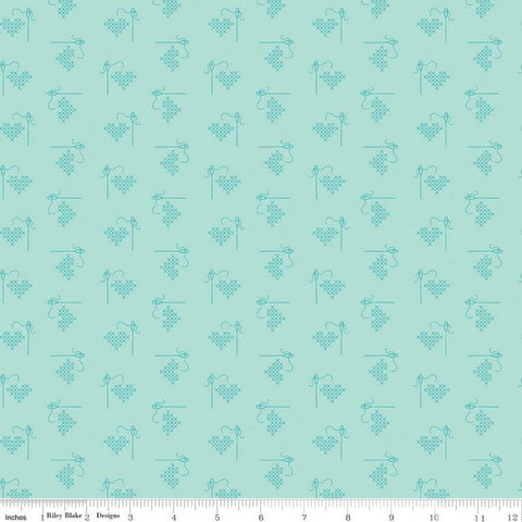 Bee Basics Heart C6401 Songbird by Riley Blake Designs - Cross-Stitched Hearts - Lori Holt - Quilting Cotton Fabric