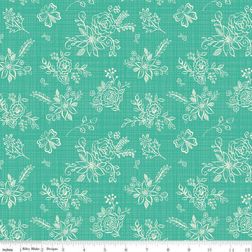 Gingham Cottage Tonal C13011 Sea Glass - Riley Blake Designs - Floral Flowers Tone-on-Tone Background - Quilting Cotton Fabric
