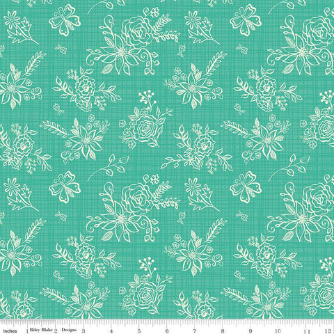 Gingham Cottage Tonal C13011 Sea Glass - Riley Blake Designs - Floral Flowers Tone-on-Tone Background - Quilting Cotton Fabric