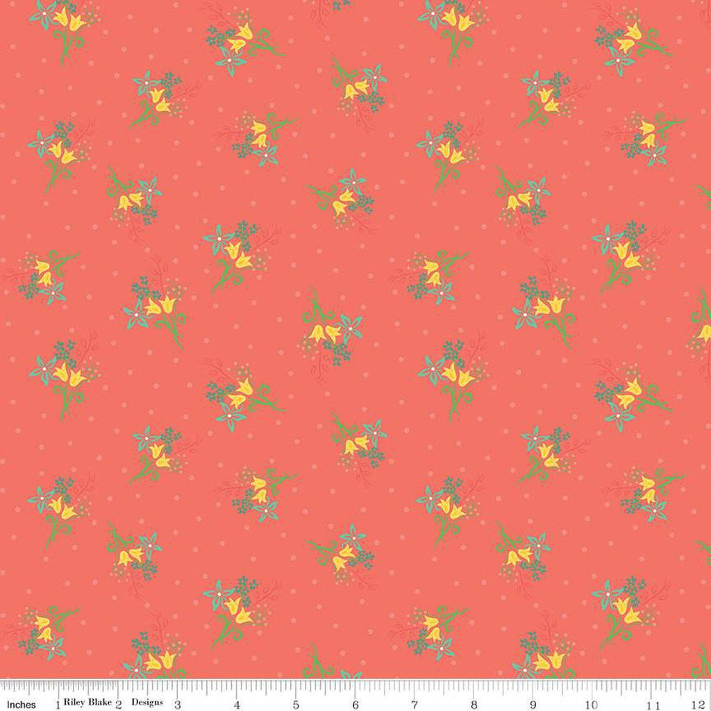 SALE Gingham Cottage Scatter Floral C13013 Coral - Riley Blake Designs - Flower Flowers - Quilting Cotton Fabric