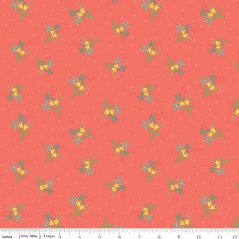 SALE Gingham Cottage Scatter Floral C13013 Coral - Riley Blake Designs - Flower Flowers - Quilting Cotton Fabric