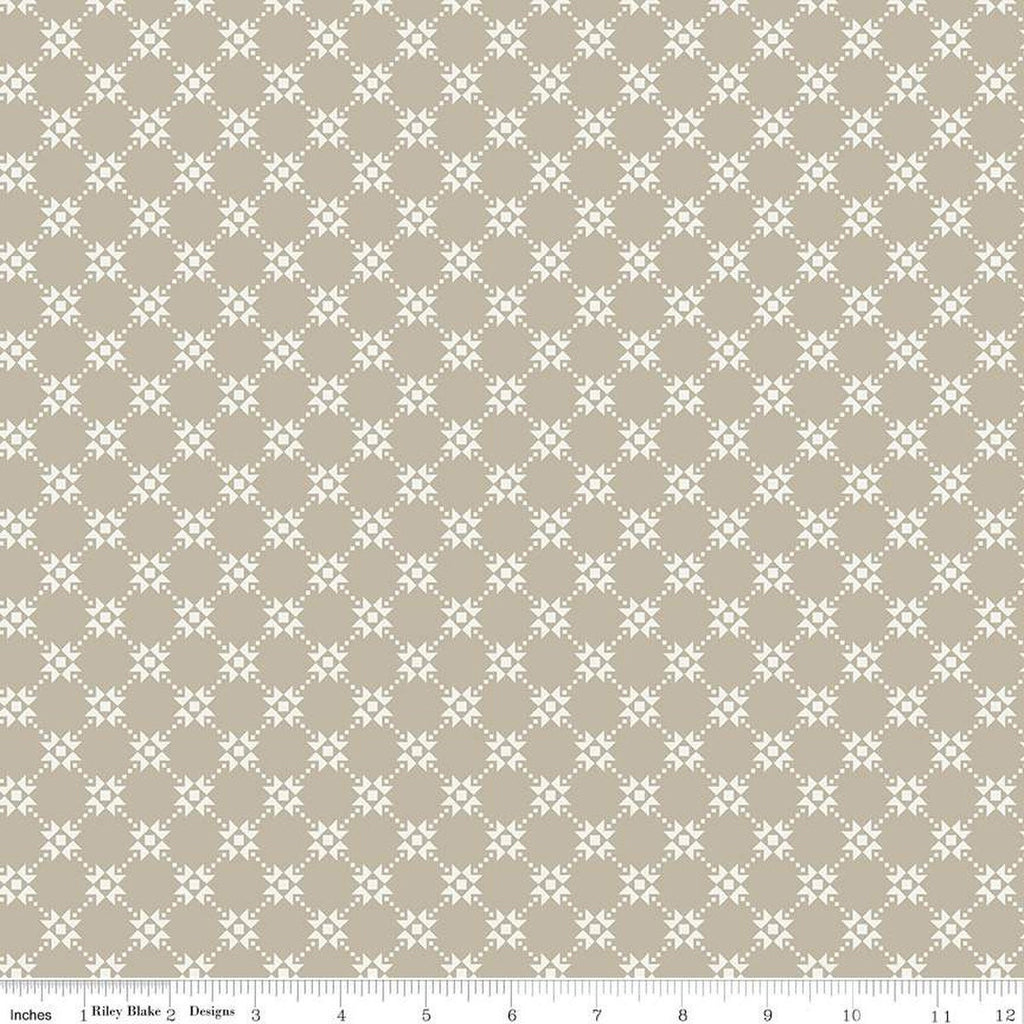 CLEARANCE Gingham Cottage Quilty C13016 Gray - Riley Blake - Geometric Cream Stars - Quilting Cotton Fabric